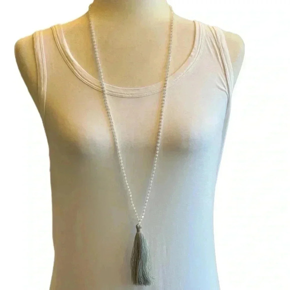 Crystal and Silver Tassel Long Necklace - Picture 3 of 5
